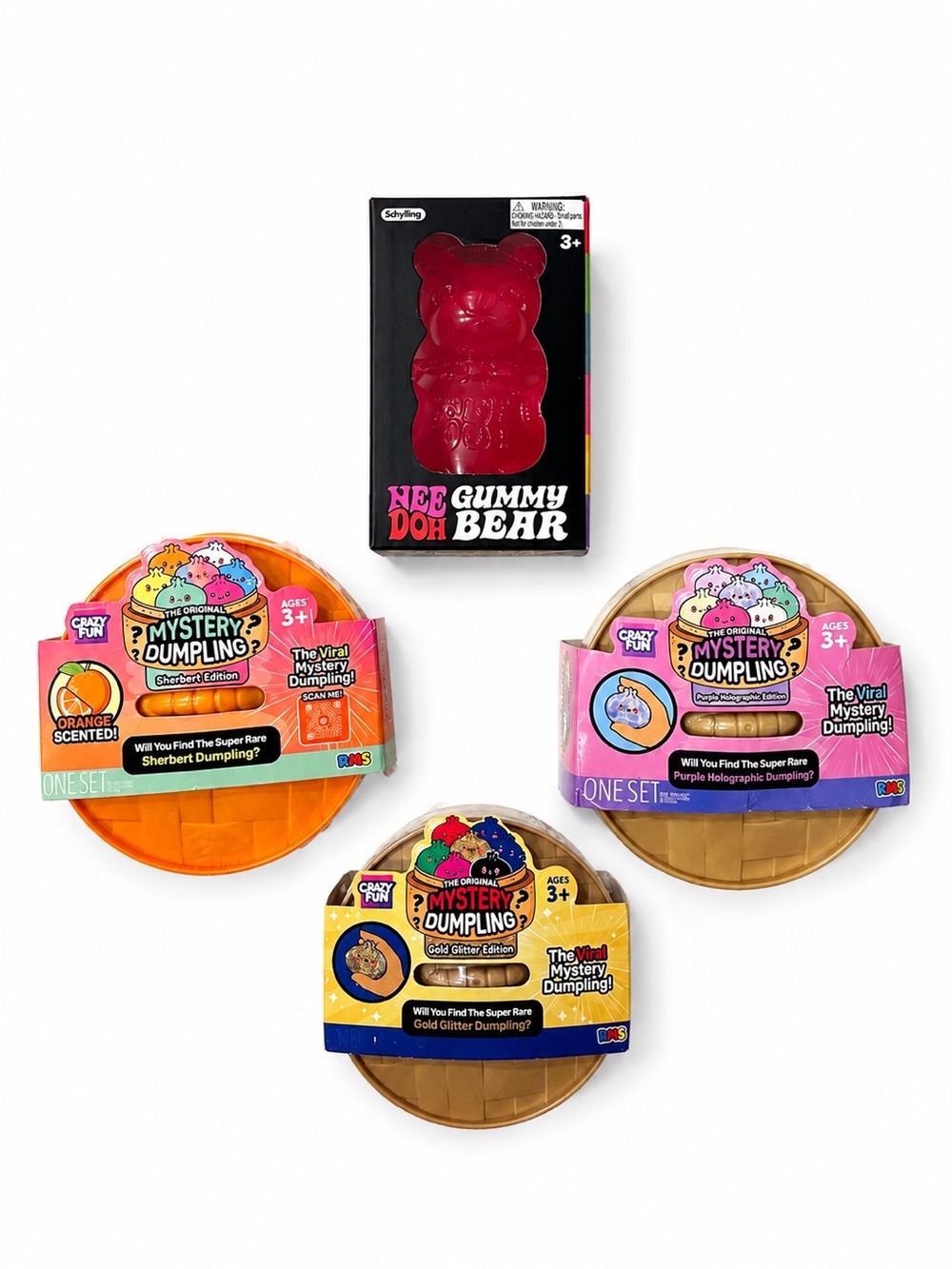 Nerd Doh Gummy Bear & Mystery Dumpling Surprise Set - Red, Orange, Gold, Purple